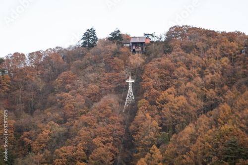 Ropeway connecting the summit in autumn