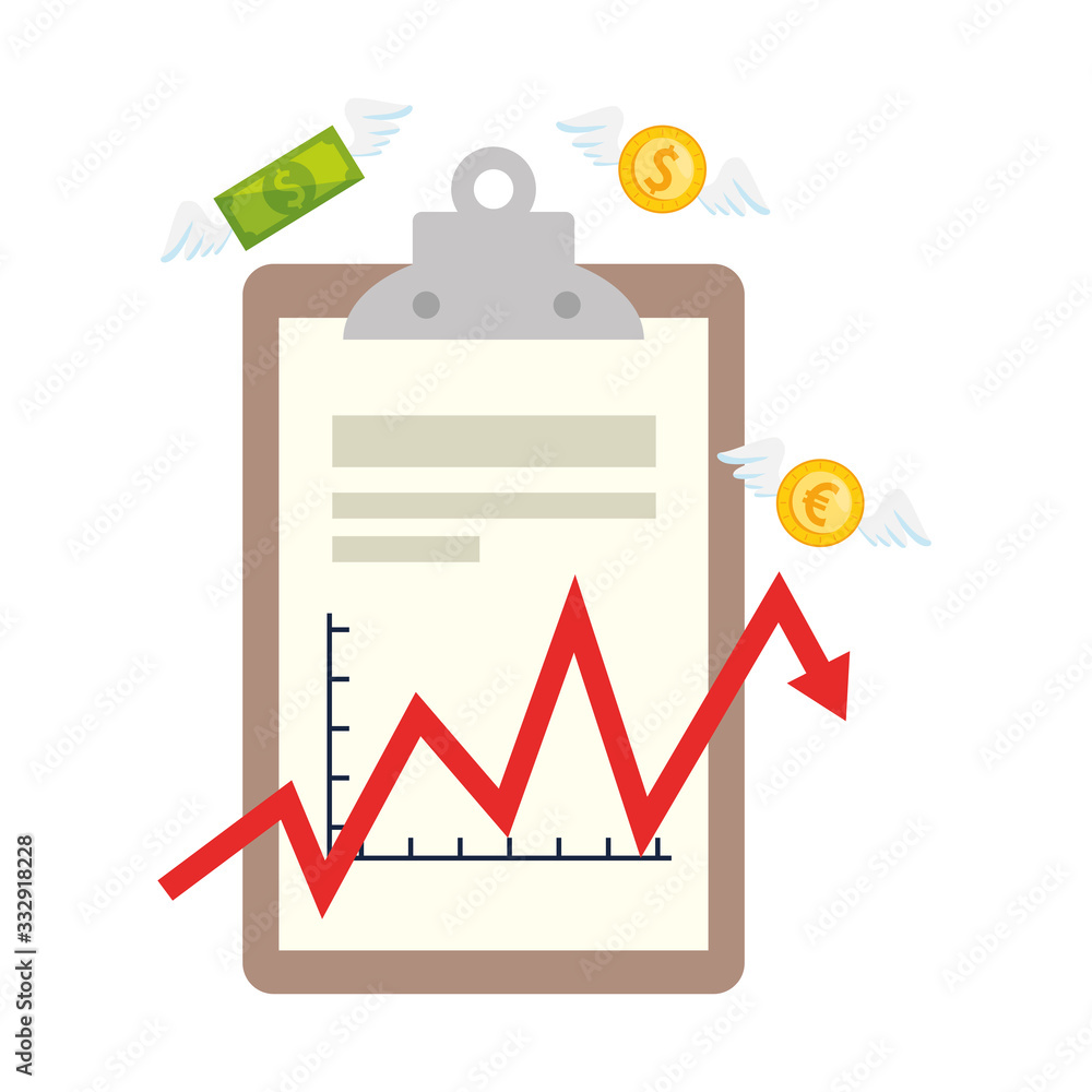 document and arrow down with cash flying vector illustration design document and arrow down with cash flying vector illustration design