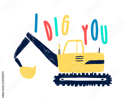 Hand drawing digger illustration vector.