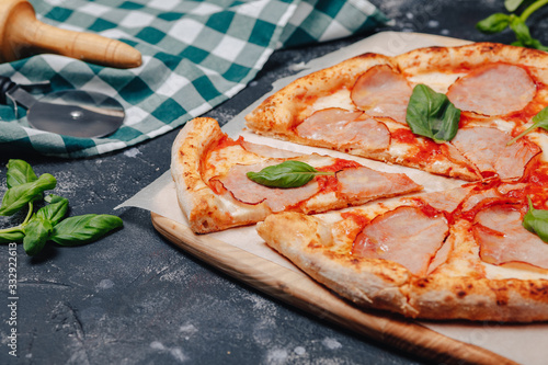 delicious Neapolitan meat pizza, pizzeria and delicious food
