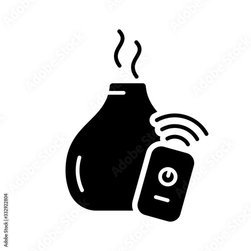 Cutout silhouette Home humidifier, aroma diffuser with wifi remote control. Outline icon of air freshener. Black illustration of electric device for microclimate. Isolated vector on white background