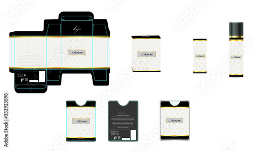 Packaging design, luxury perfume box, pocket perfume and deo design template and mock up box. Illustration vector.