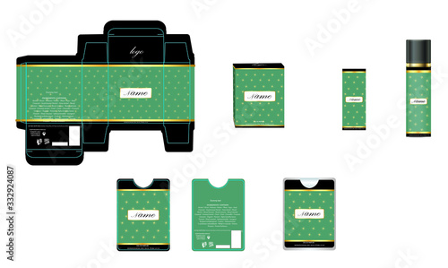 Packaging design, luxury perfume box, pocket perfume and deo design template and mock up box. Illustration vector.