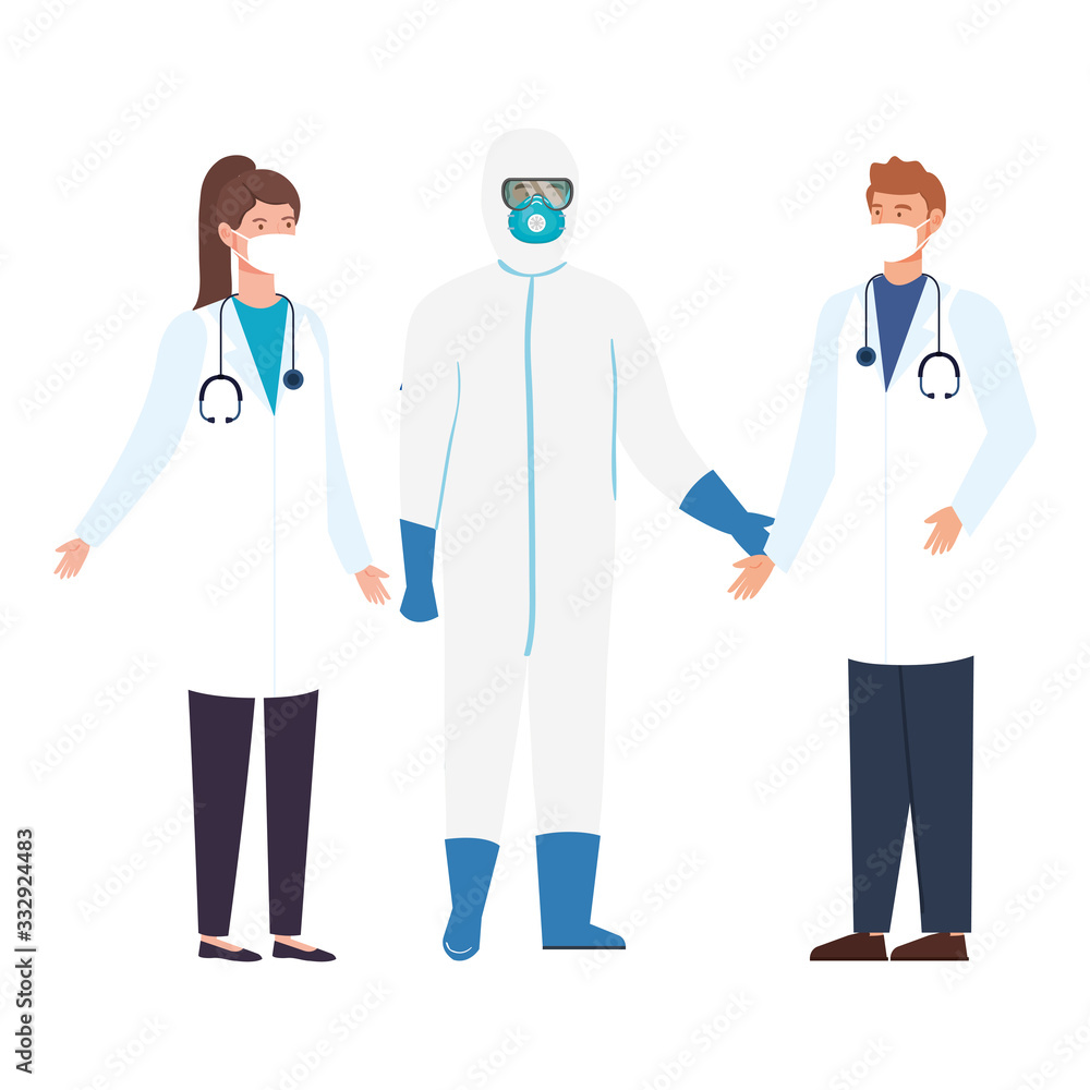 person with biohazard suit protection and doctors vector illustration design person with biohazard suit protection and doctors vector illustration design