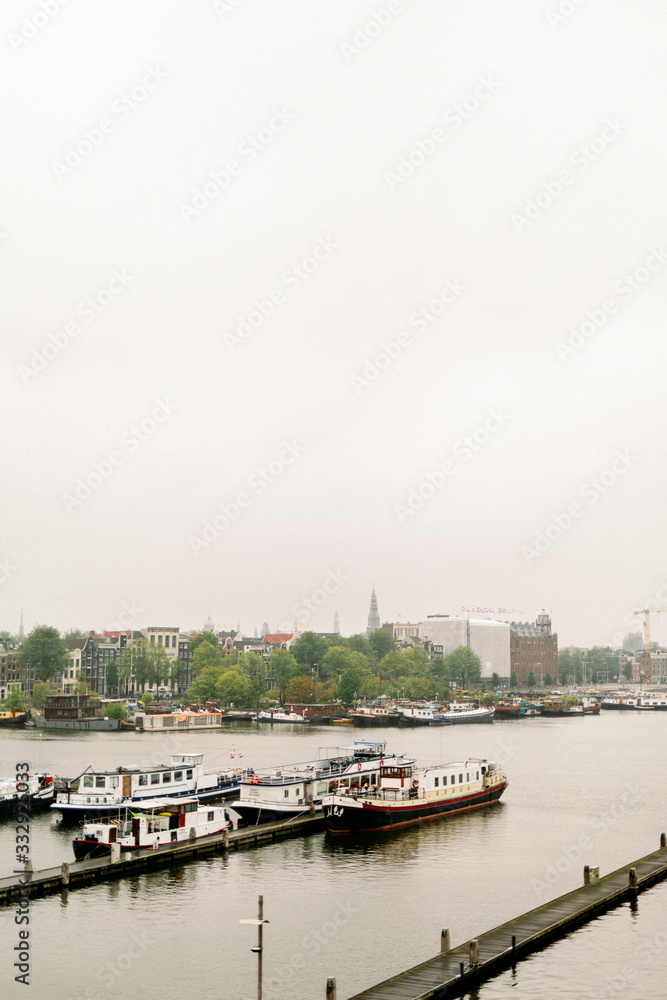  view of the bay with boats and ships in amsterdam
