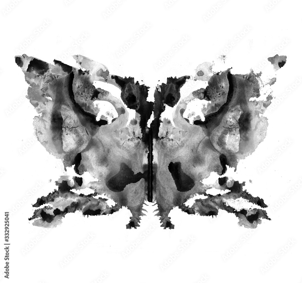 Obraz premium Rorschach test ink blot illustration. Psychological test. Silhouette of black butterfly isolated. 
