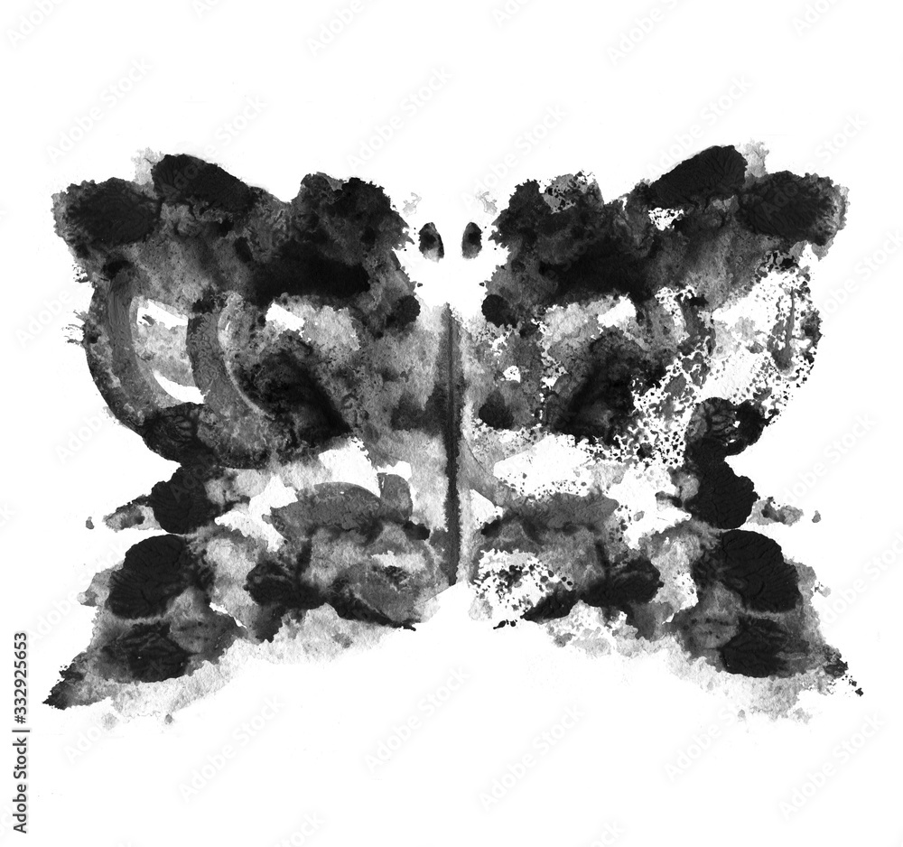 Obraz premium Rorschach test ink blot illustration. Psychological test. Silhouette of black butterfly isolated.