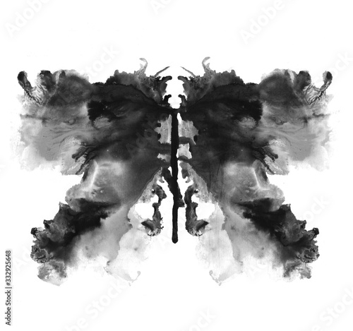 Rorschach test ink blot illustration. Psychological test. Silhouette of black butterfly isolated. 