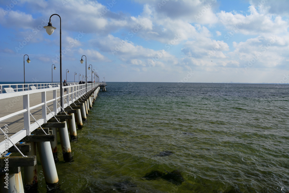 white pier in Gdynia at the Baltic Sea (Poland)