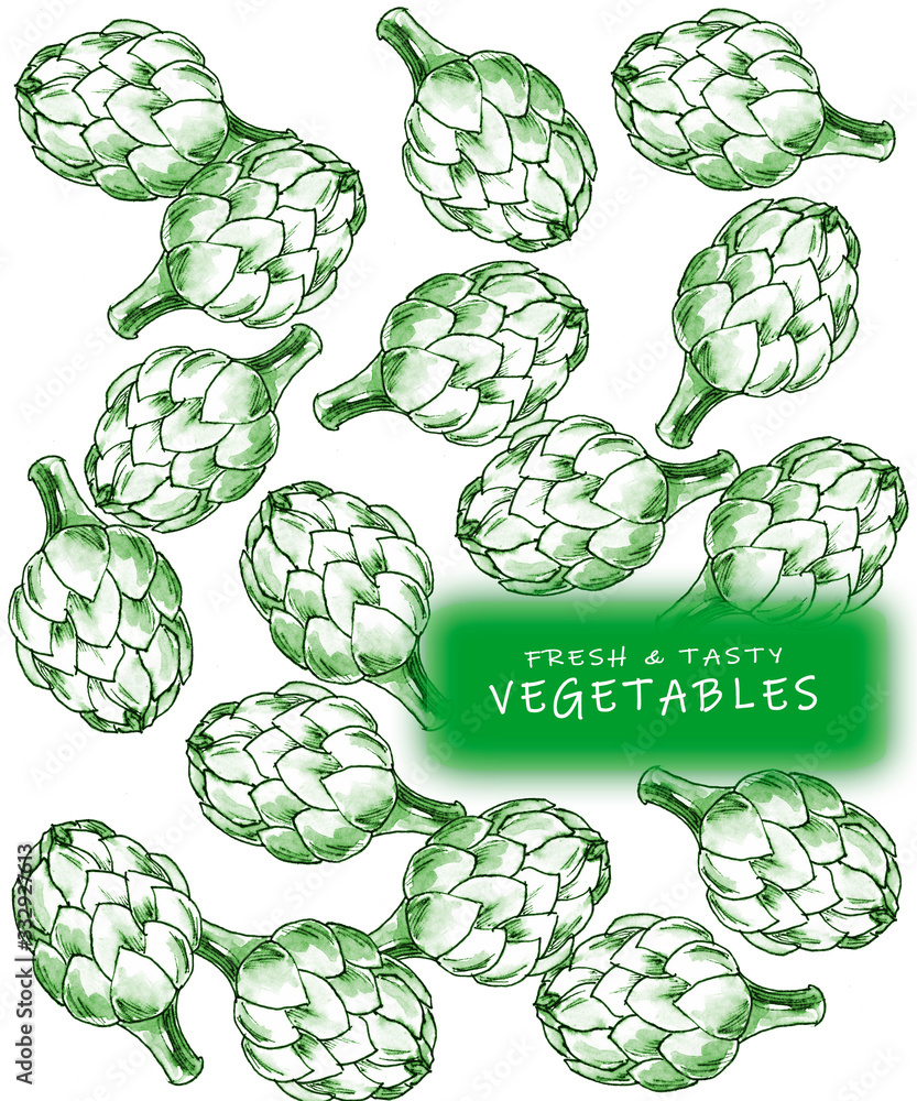fresh vegetable artichoke, pattern on a white background. fruit and vegetable with outline fresh vegetable artichoke, pattern on a white background. fruit and vegetable with outline
