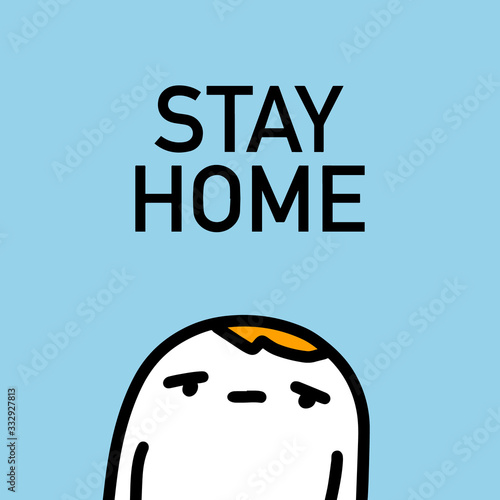Stay home hand drawn vector illustration in cartoon comic style sad man isolation