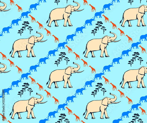 Vector background hand drawn doodle elephant. Hand drawn ink illustration. Modern ornamental decorative background. Vector pattern. Print for textile, cloth, wallpaper, scrapbooking