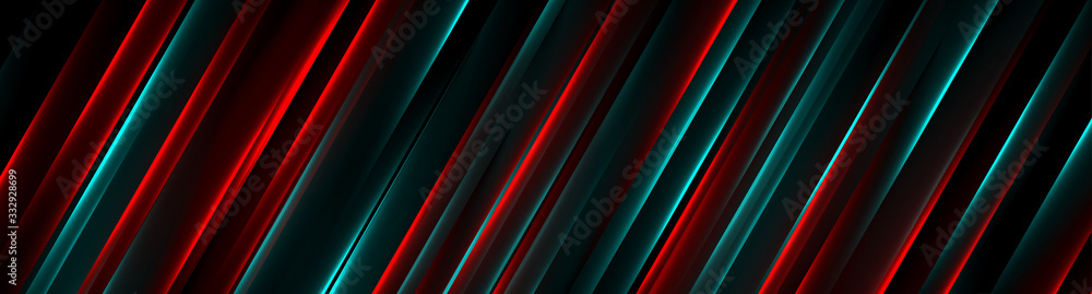 Fototapeta premium Sci-fi blue and red neon lines abstract hi-tech banner. Glowing vector background
