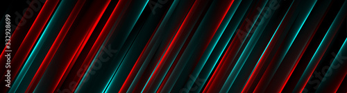 Sci-fi blue and red neon lines abstract hi-tech banner. Glowing vector background