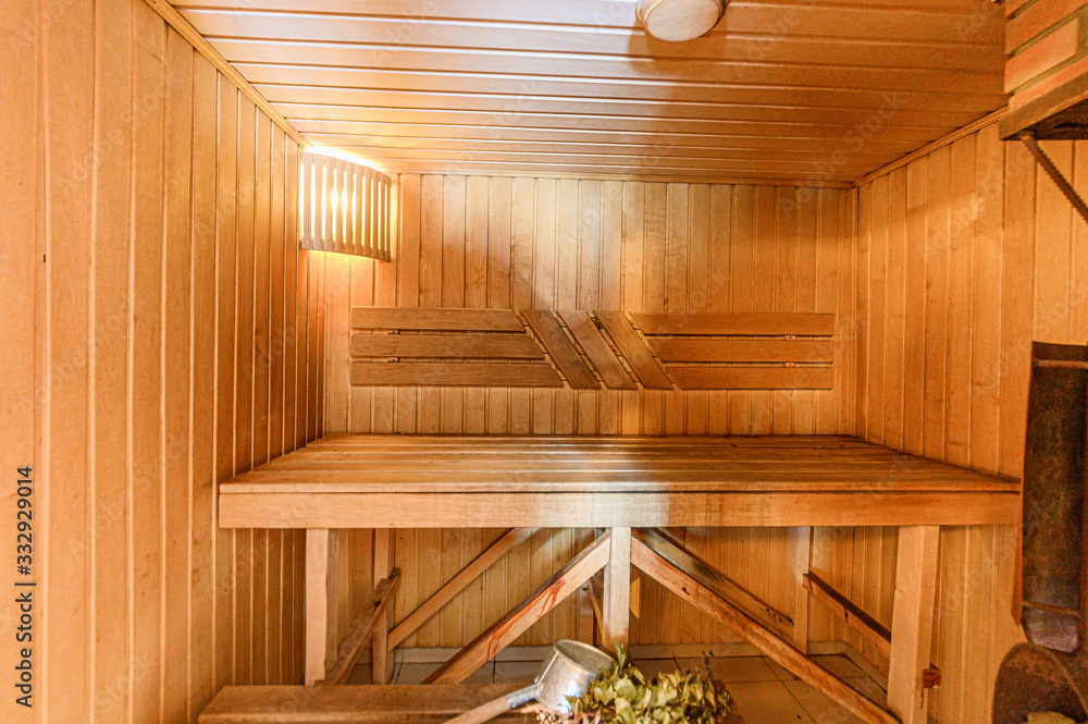 Russia, Moscow- November 20, 2019: interior room apartment bathhouse, sauna Russia, Moscow- November 20, 2019: interior room apartment bathhouse, sauna