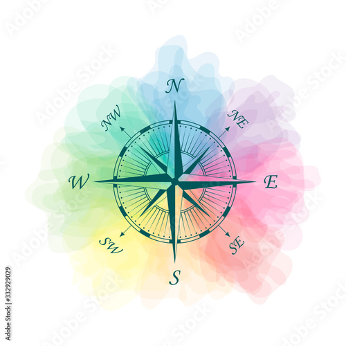Wind Rose. Poster. Postcard. Watercolor. Isolated vector illustration on a white background.