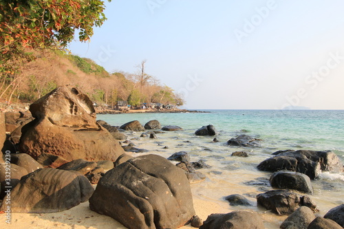 Silent beach with rocks