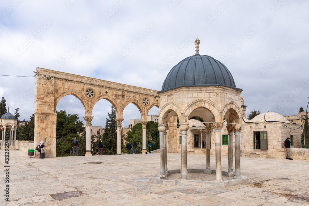 The Dome of the Spirits near the Dome of the Rock mosque on the Temple Mount in the Old Town of Jerusalem in Israel