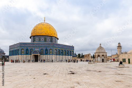 The square in front of the Dome of the Rock mosque on the Temple Mount in the Old Town of Jerusalem in Israel