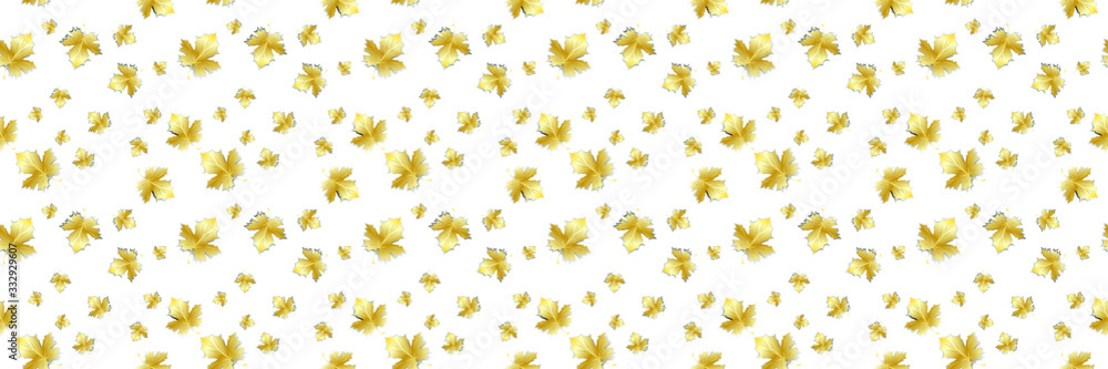 Seamless Abstract Decorative Autumn Pattern with Yellow Maple Leaves Isolated on White Background. Vector Illustration