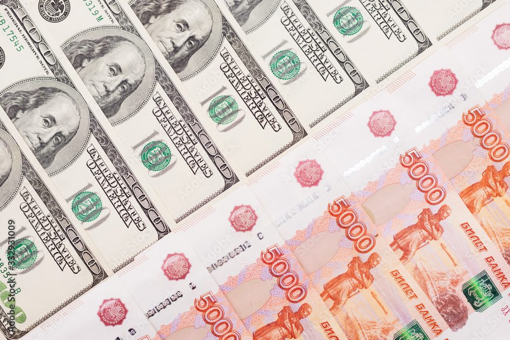 currency paper, banking and finance, saving money. Dollars, euros and rubles. Falling and rising exchange rate currency paper, banking and finance, saving money. Dollars, euros and rubles. Falling and rising exchange rate