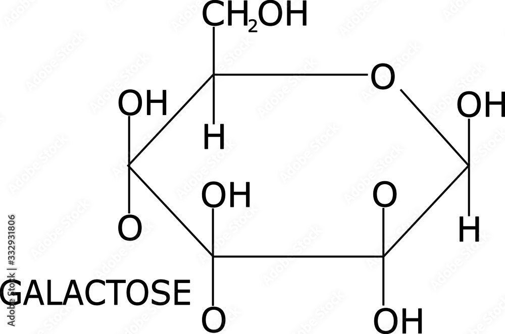Galactose structural representation isolated on white background with
