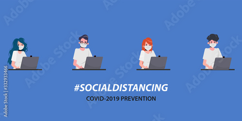 Business office people maintain social distancing. Stop covid-19 coronavirus.