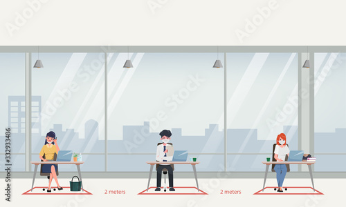 Business office people maintain social distancing. Stop covid-19 coronavirus.