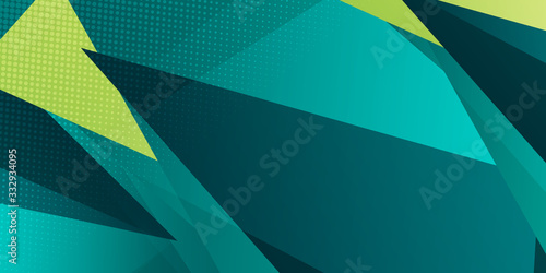 High contrast tosca, yellow and green traingle glossy stripes. Abstract tech graphic banner design with halftone. Vector corporate background photo