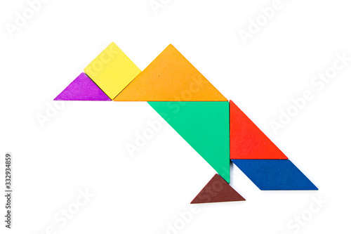 Free Download Color wood tangram puzzle in vulture bird shape on white background - GFXLoad