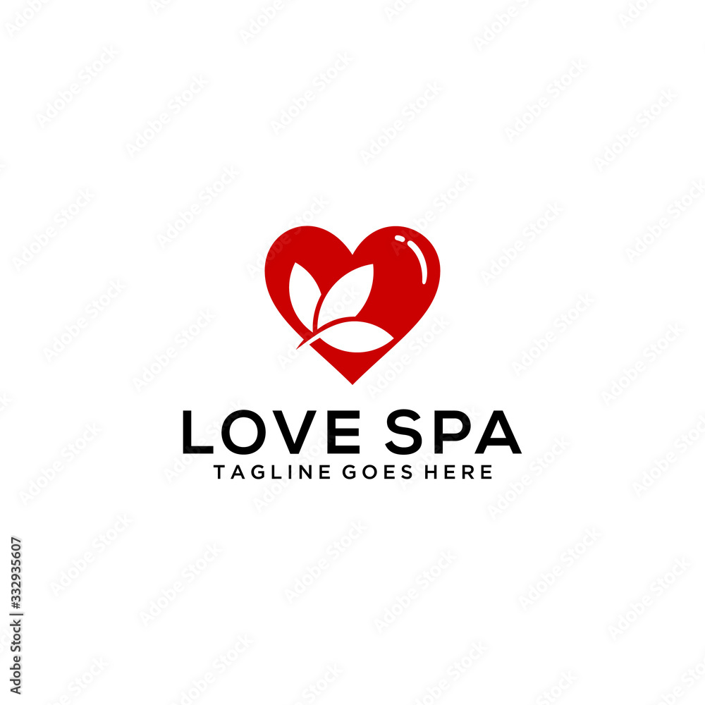 Creative luxury simple Artistic Lotus Flower with heart sign logo design illustration