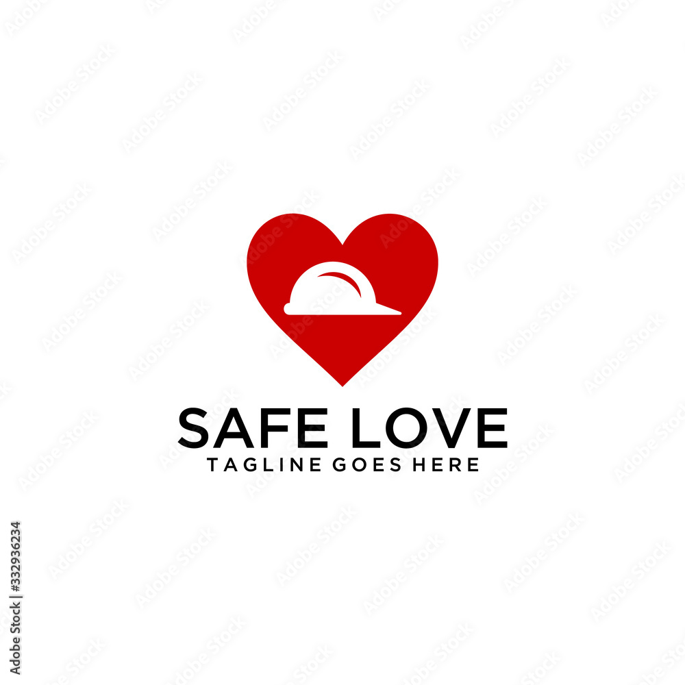 Creative modern safety hat with heart sign logo design template.