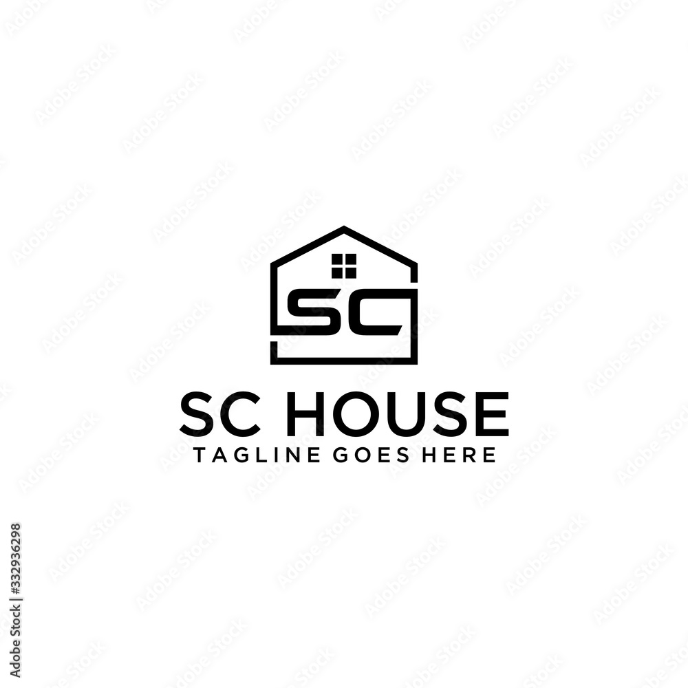 Creative modern style house with SC sign logo design template