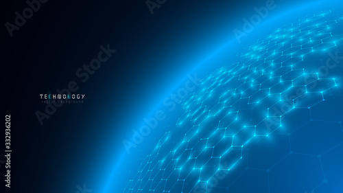 modern blue cyberspace global abstract hexagon net technology background,futuristic hexagon tech background,cyberspace technology background,3d copy space innovative background