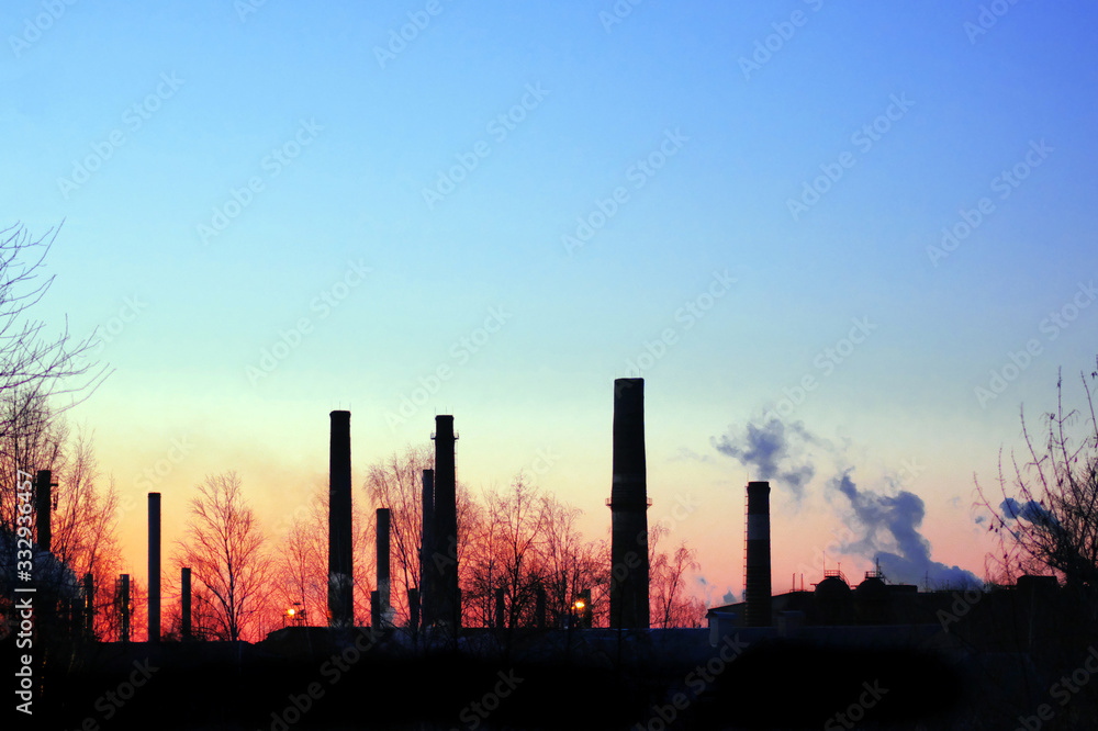 no smoke from chimneys of suspended factory in sunrise