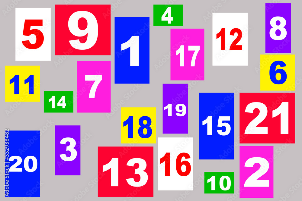 Colored numbers for children. Education in kindergarten. Color numbers from 1 to 20.
