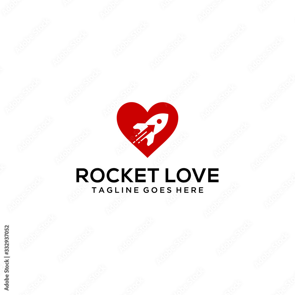 Creative modern rocket space with heart sign logo icon vector template