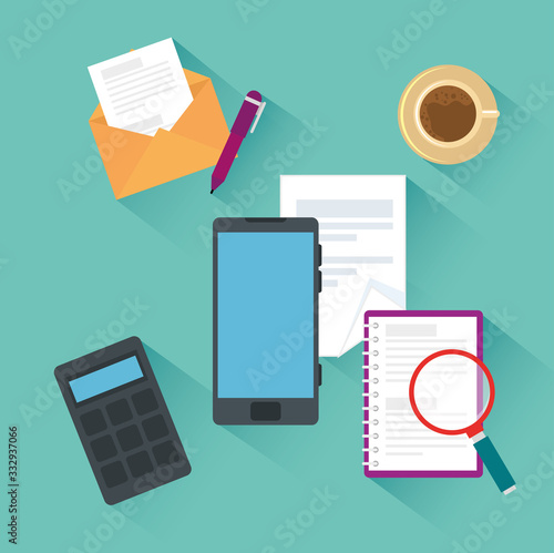 smartphone with icons of office vector illustration design