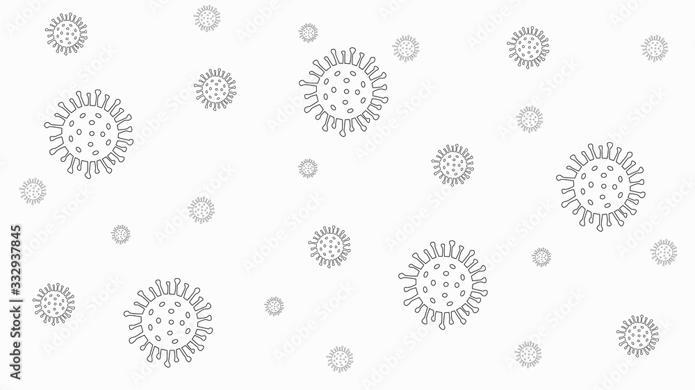 Сoronavirus cells isolated on white background. Protection against a viral pandemic. Black and white virus cells background doodle style