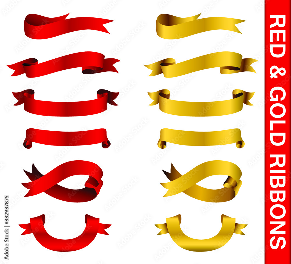illustration of set of different shape ribbons in Red & Gold colours on isolated background illustration of set of different shape ribbons in Red & Gold colours on isolated background