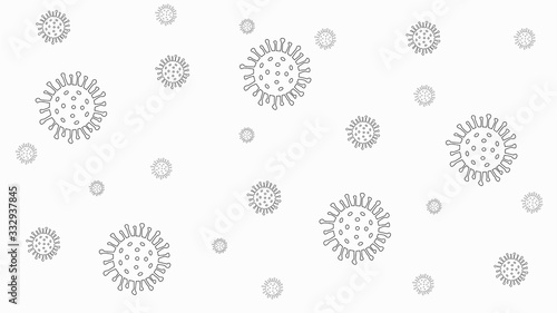 Сoronavirus cells isolated on white background. Protection against a viral pandemic. Black and white virus cells background doodle style