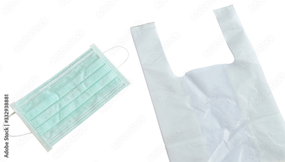 hygienic mask for protection nose and mouth and plastic bag concepts environment concern on white background