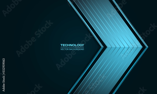 Blue metallic arrow on a dark blue and turquoise abstract background. Luxury overlap direction design. Modern futuristic turquoise and dark blue backdrop. Vector illustration EPS10.