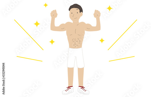 筋トレをして筋肉をつけた男性のイラスト