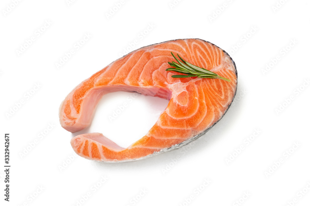 Fillet of salmon with rosemary isolated on white background Fillet of salmon with rosemary isolated on white background