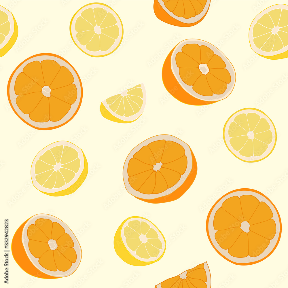Seamless repeating pattern of oranges and lemons