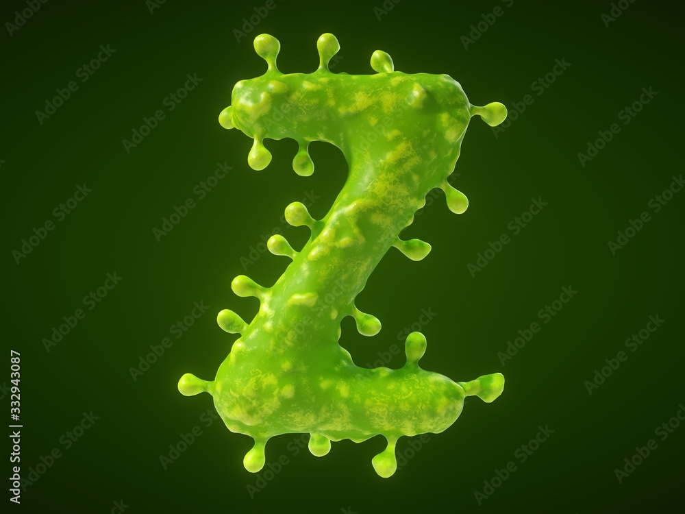 letter Z shaped virus or bacteria cell. 3D illustration,