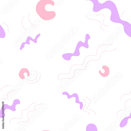 Abstract background. Seamless pattern. Vector illustration of simple shapes in pastel colors on a white background.
