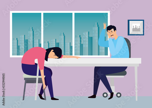 couple with stress attack in worksite vector illustration design