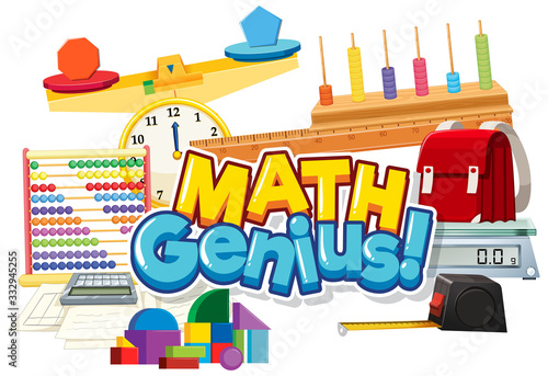 Font design for word math genius with many school items
